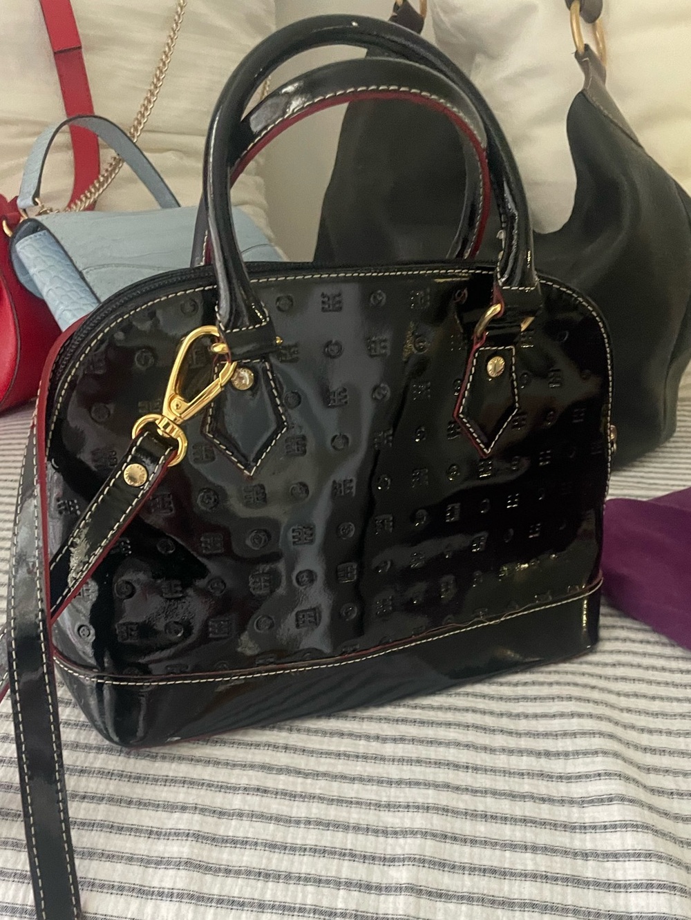 Patent Leather Black Dome Satchel - Arcadia